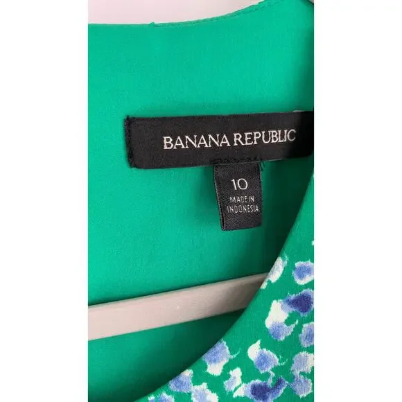 Banana Republic Floral Asymmetrical Sleeveless Dress Womens 10 Green Blue Satin - Picture 7 of 9